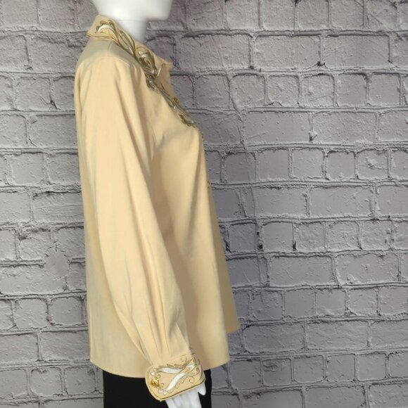 Bob Mackie Yellow Embroidered Button Down Top, Women's Small - Picture 4 of 9